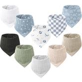 Konssy Muslin Baby Bibs 10-pack flatlay showing versatile drool protection