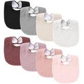 Konssy muslin baby bibs with soft cotton front and fleece back for drool absorption.