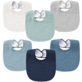 Konssy muslin baby bibs pack of 6 with solid patterns for gentle drool absorption.