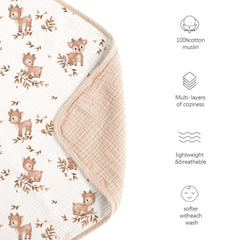 Konssy muslin blanket 40x36 deer-patterned design offers ample coverage