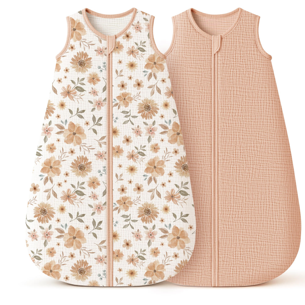 Konssy Muslin Sleep Sack in Flourish-Toffee with soft fabric for warm, breathable sleep