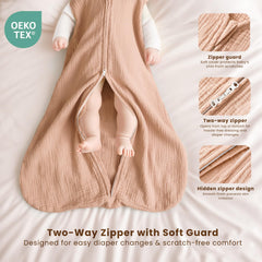 Roomy bottom design on Konssy Muslin Sleep Sack supports natural movement