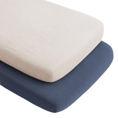 Konssy muslin bassinet sheet in navy offers soft, breathable comfort for naps