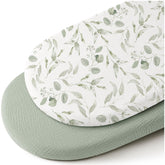 Konssy muslin bassinet sheets in green leaves design, soft and breathable
