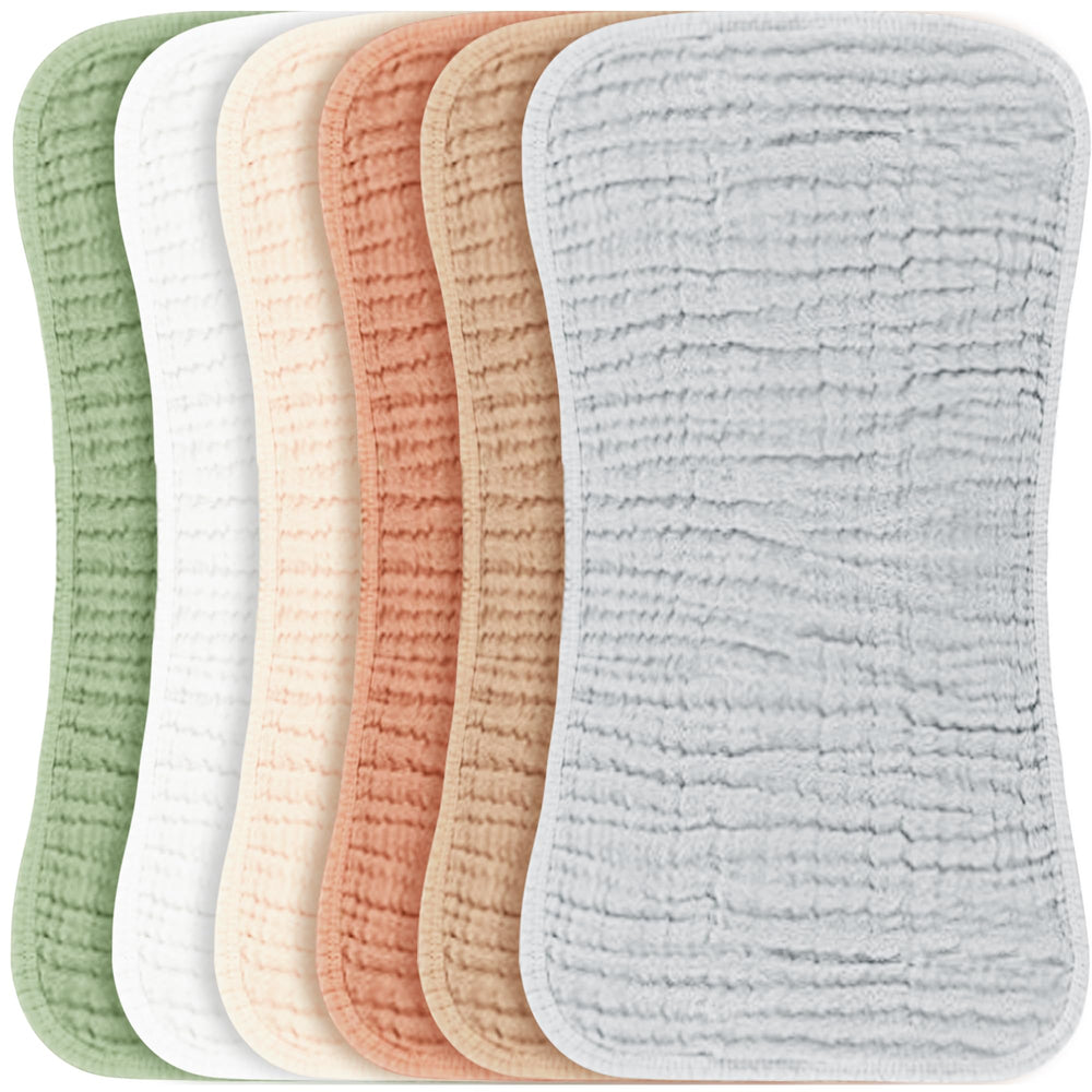 Konssy muslin burp cloths 6-pack setup shows soft, absorbent fabric for newborns