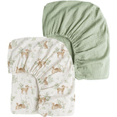 Konssy muslin crib sheet forest print keeps baby cozy and breathable.