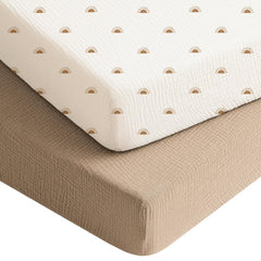 Konssy muslin crib sheets two-pack provides a soft, breathable sleep surface for baby naps