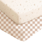 Konssy muslin crib sheets Coffee Check – breathable fabric for comfy naps.