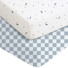 Konssy Dreamfield Sky muslin crib sheets two-pack for a soft, breathable sleep surface