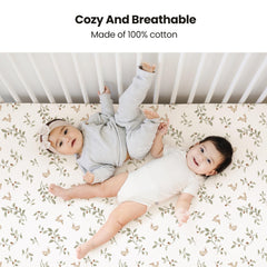 Close up of Konssy muslin crib sheets showing soft texture and color fidelity.