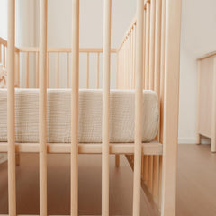 Konssy muslin crib sheets fit standard 28x52 inch cribs.