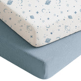 Konssy muslin crib sheets star blue pattern for breathable baby sleep
