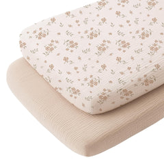 Konssy muslin fitted bassinet sheets in oval 33x17 offering breathable comfort.
