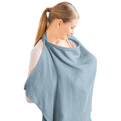 Konssy muslin nursing cover blue for private, comfortable breastfeeding on the go.