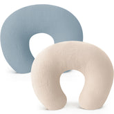 Konssy muslin nursing pillow cover in blue and cream; two-pack versatility for daily use.