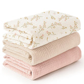 Konssy 3-pack muslin swaddle blankets, breathable comfort for newborns.
