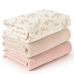 Konssy 3-pack muslin swaddle blankets, breathable comfort for newborns.
