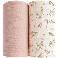 Konssy muslin swaddle pink floral 47x47 inches, soft and breathable for newborn comfort.