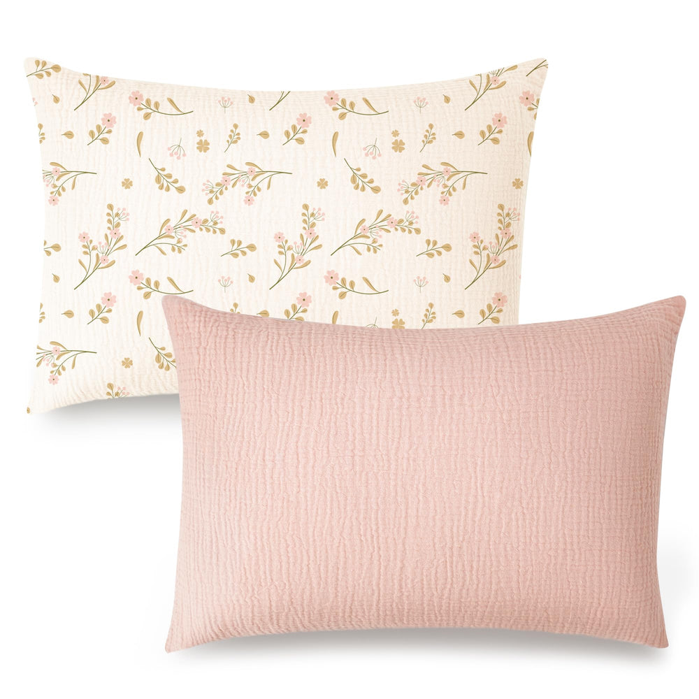 Konssy 13x18 pink floral pillowcase front view, breathable for toddlers' comfort