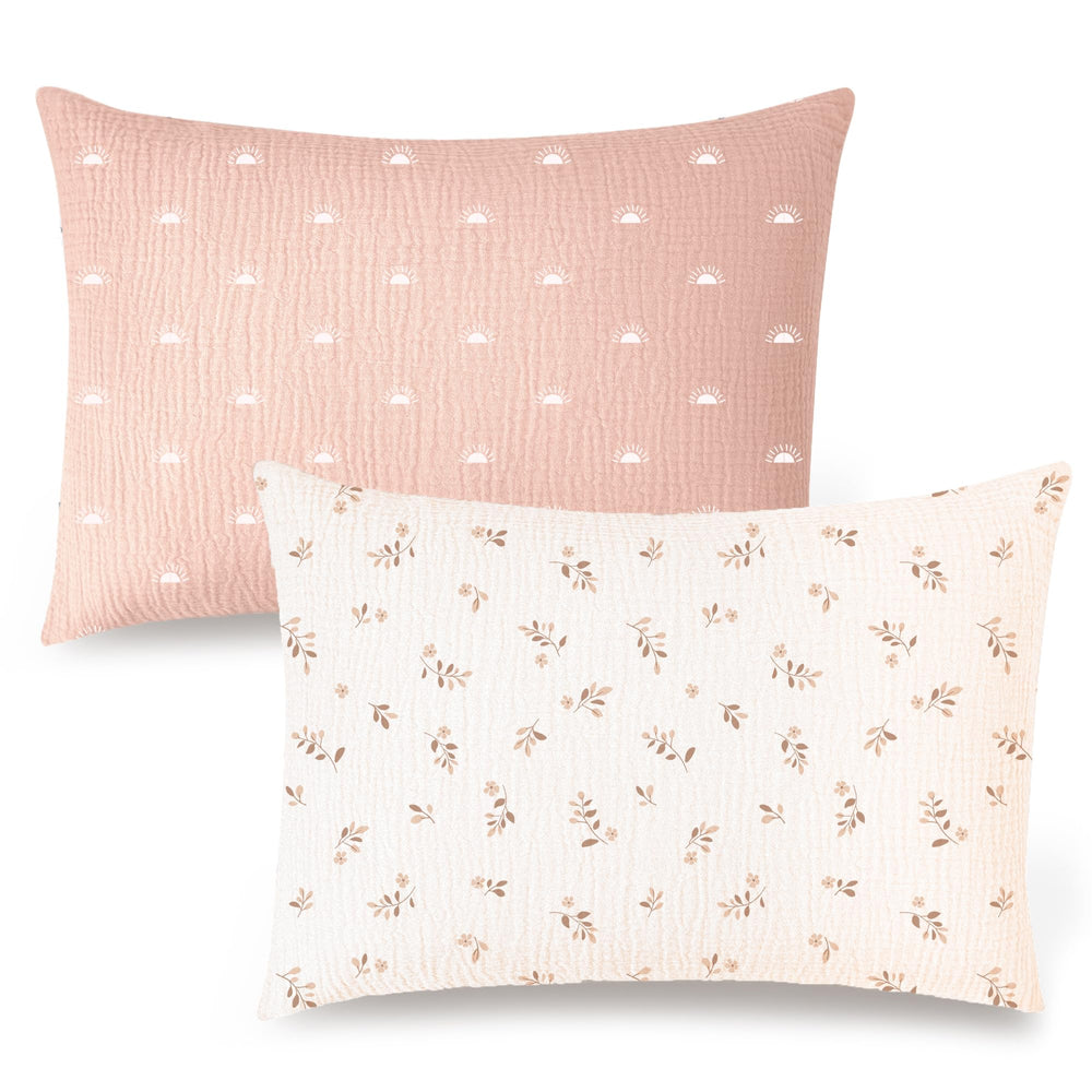 Konssy Muslin Toddler Pillowcase pink sun design for soft, breathable nights