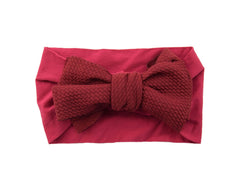 Koolgil burgundy bowknot headband on a baby, cozy daily wear