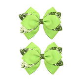 Koolgil green glitter bow clip closeup for vibrant hairstyles