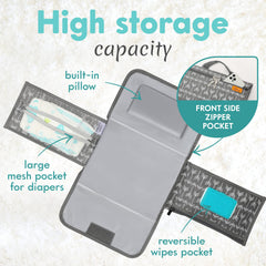 Kopi Baby changing pad attaches to a stroller with Velcro straps for convenient travel