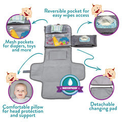 Kopi Baby wipes pocket open provides quick access to wipes during changes.