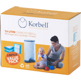 Korbell nappy-bin liners 16L pack ready for quick disposal and odor control.