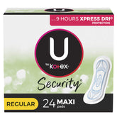 Kotex Regular Maxi Pads 24 ct pack front shows trusted protection for daily wear.