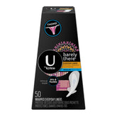 Kotex U by Kotex Barely There pantiliner two-pack, 50-count, discreet daily protection.