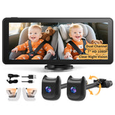 KOUENOM dual car camera monitor with 6-9 inch split screen showing two back-seat views for twins.