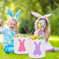 KOUQIYA 9x9x6 canvas basket with bunny tail for Easter hunts.