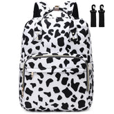 Kouxunt cow print diaper bag backpack with spacious main compartment.