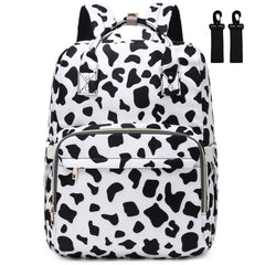 Kouxunt cow print diaper bag backpack with spacious main compartment.