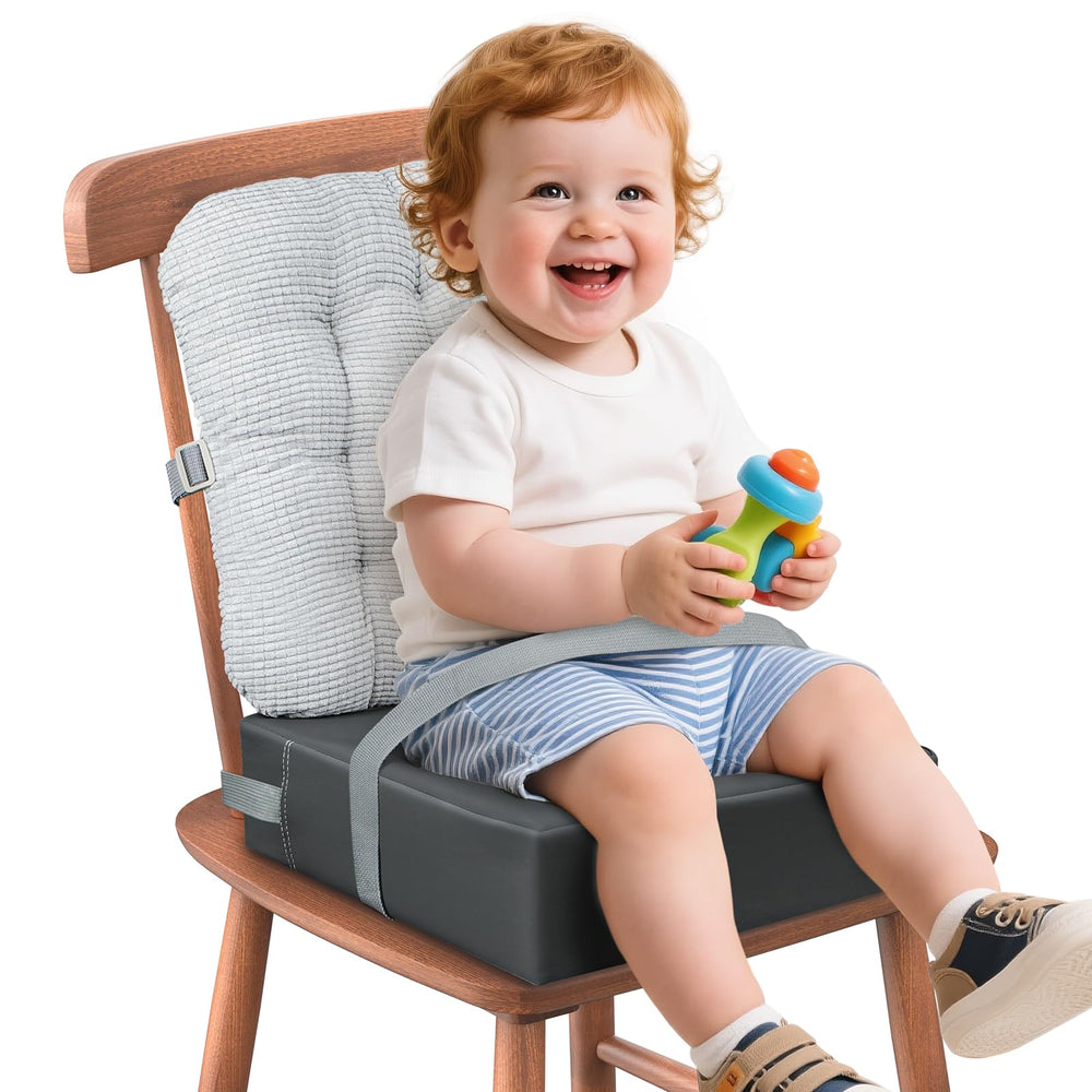 KOXUIUF booster seat with backrest cushions fits most chairs for stable meals.