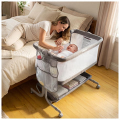 KRIDDO 2-in-1 baby bassinet with breathable mesh for at-bed sleeping comfort.