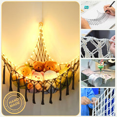 Krislait gray macrame hanging net adds chic corner storage