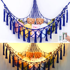 Krislait stuffed animal hammock 55in neatly stores plush toys in a cozy corner.