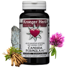 Kroeger Herb Candida Formula 1 bottle front view for natural gut support