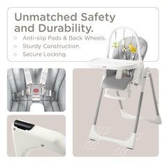 KUB chair provides four recline options for comfortable meals.