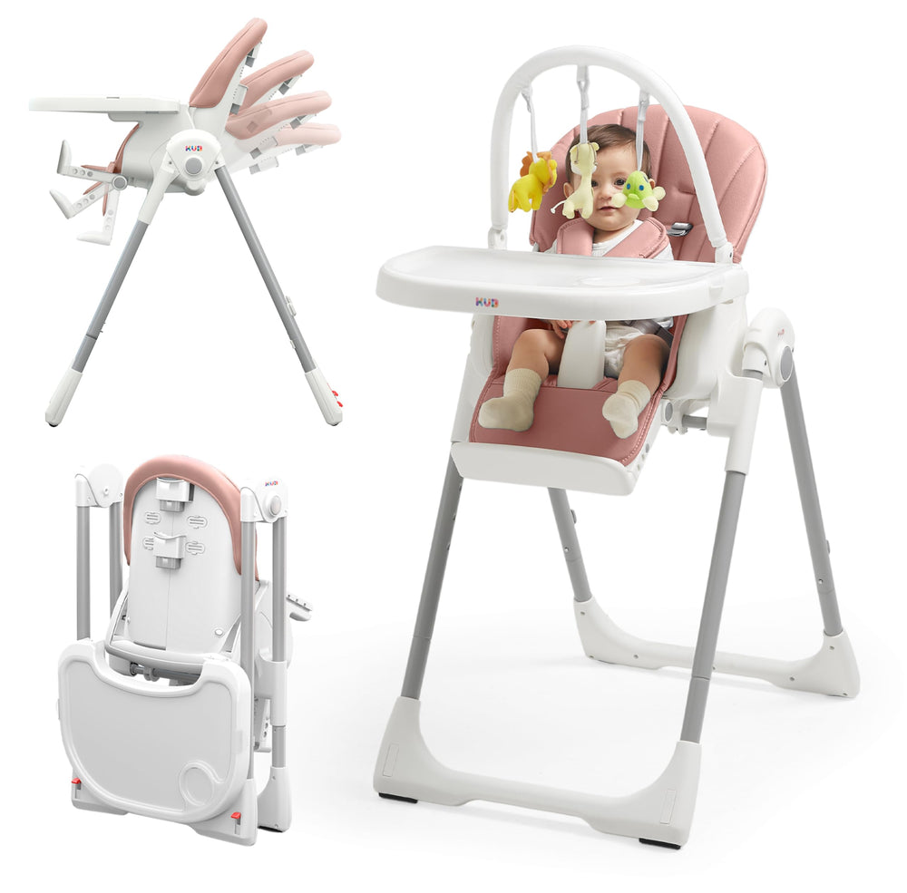 KÜB 3-in-1 foldable high chair pink with tray for easy cleaning and storage