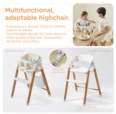 KUB high chair with 5-point harness ensures secure seating during meals.