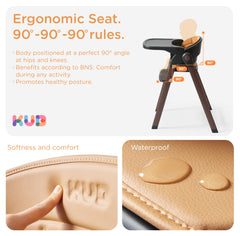 KUB high chair five-point harness keeps growing kids secure
