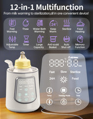 KUMIKIMI bottle warmer digital display shows real-time temperature and timer for easy feeding.