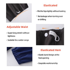 KUMUROETA elastic waistband detail demonstrates easy on-off and adjustable fit.
