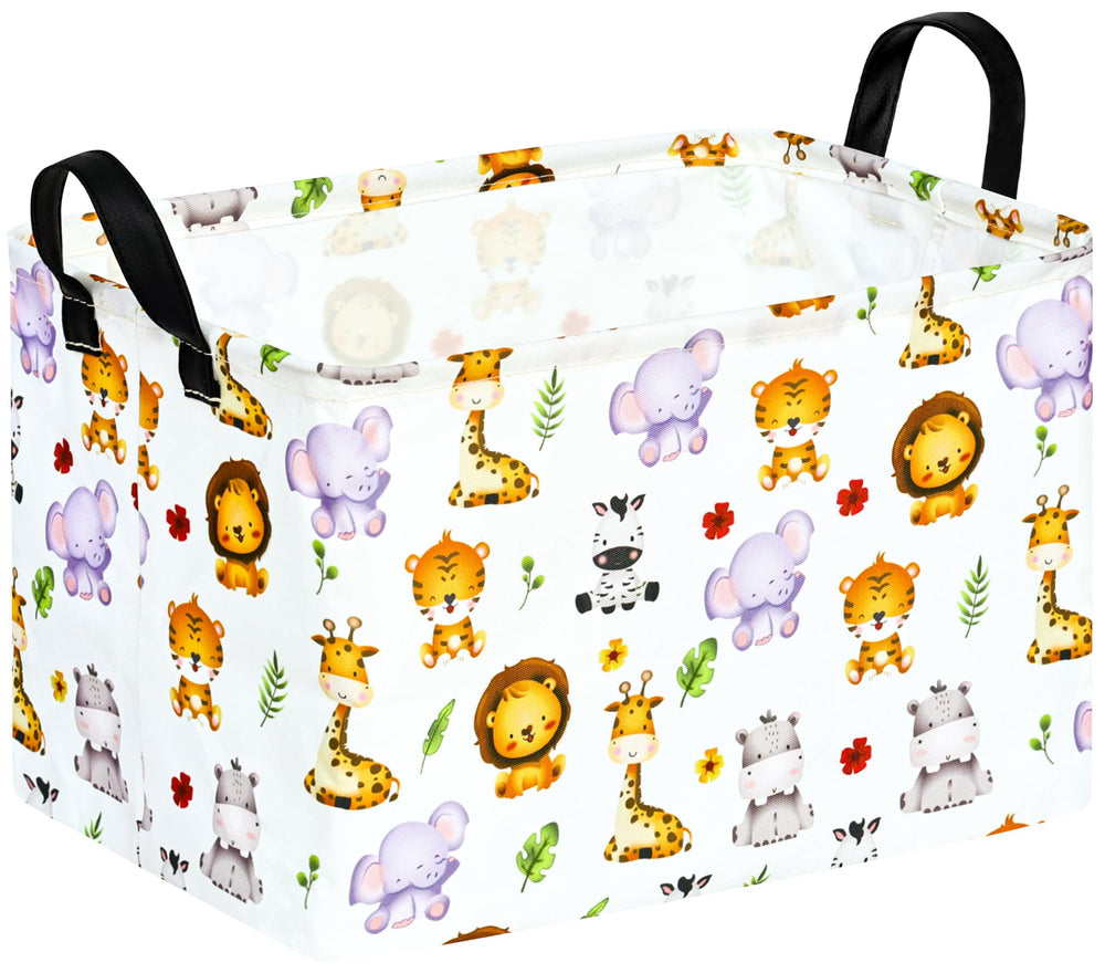 KUNRO Rectang Animals Storage Basket with handles, ideal for toy storage.