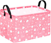 KUNRO Rectang Heart Pattern storage basket with handles for nursery organization.