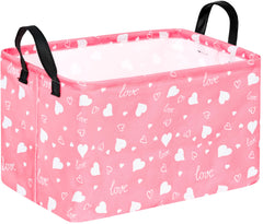 KUNRO Rectang Heart Pattern storage basket with handles for nursery organization.