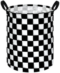 KUNRO round checker laundry basket assembly with sturdy handles for easy daily use.